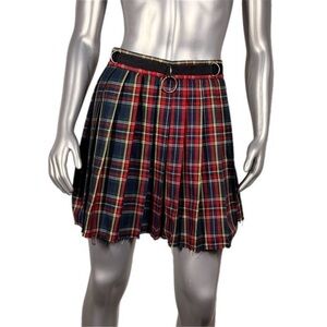 Dolls Kill Current Mood | Crimson Plaid Pleated High Waist Skirt